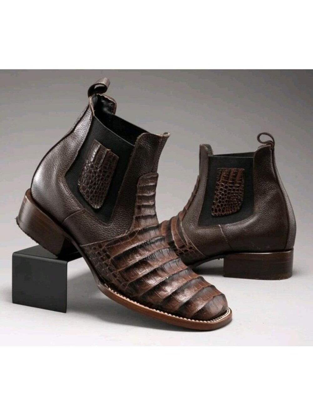 Joe Men's 728 Vintage Western Ankle Boot Square Toe Caiman - Tobacco 10.5
